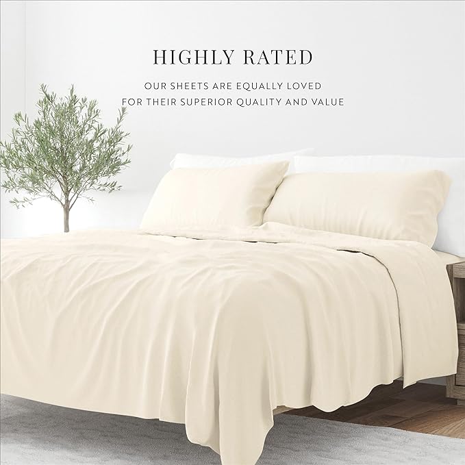 Linen Market Bed Sheets for Queen Size Bed (Ivory) - Sleep Better Than Ever with These Soft and Cooling Queen Sheets - Deep Pocket Fits 16" Thick Beds - 4 Piece Queen Sheet Set - LeafyLoom