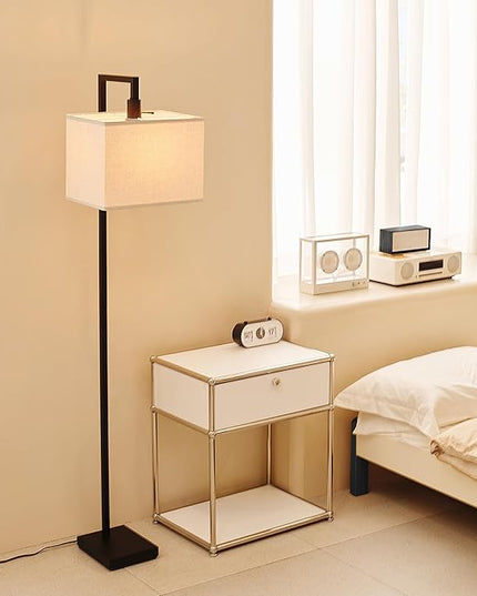 Globe Electric 61000052 60" Floor Lamp, Matte Black, Square White Fabric Shade, On/Off Rotary Switch on Socket, Square Rod, Reading Lamp, Home Office Accessories, Home Décor, Home Improvement - LeafyLoom