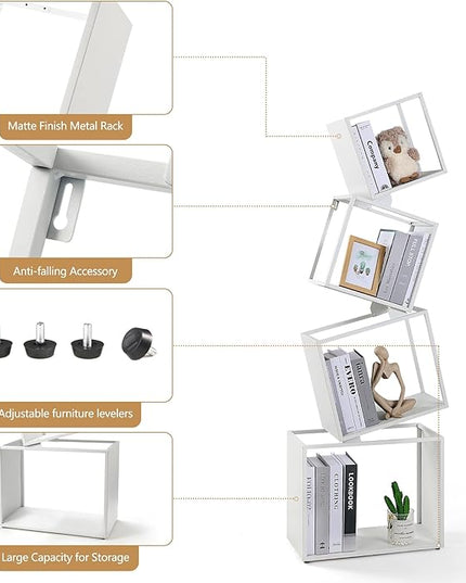 Bookshelf, 4-Tier Bookcase White, White Bookshelf, 4 Tier Bookshelf, 49''Tall Industrial Bookshelf, Modern Book Storage, Storage Shelves for CDs/Books/Home Decor, Display Shelf - LeafyLoom