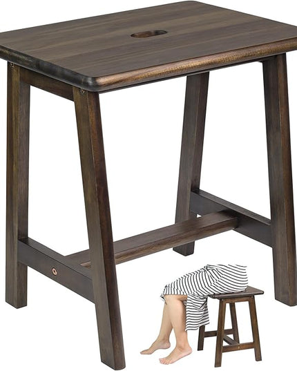 Rectangular Acacia Wood Stool (16.7" D x 13" W x 17.7" H) Small Bench Seat, Small End Table Stool, Bathroom Stool Wood, Plant Stool, Makeup Stool, Perfect Size for Living Room,Bathroom (Walnut Color) - LeafyLoom