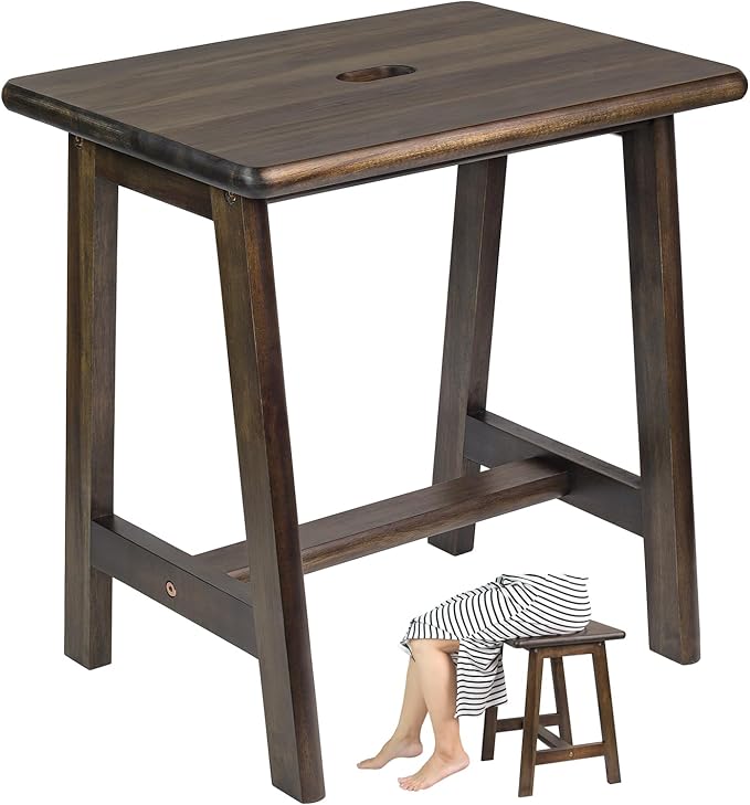 Rectangular Acacia Wood Stool (16.7" D x 13" W x 17.7" H) Small Bench Seat, Small End Table Stool, Bathroom Stool Wood, Plant Stool, Makeup Stool, Perfect Size for Living Room,Bathroom (Walnut Color) - LeafyLoom