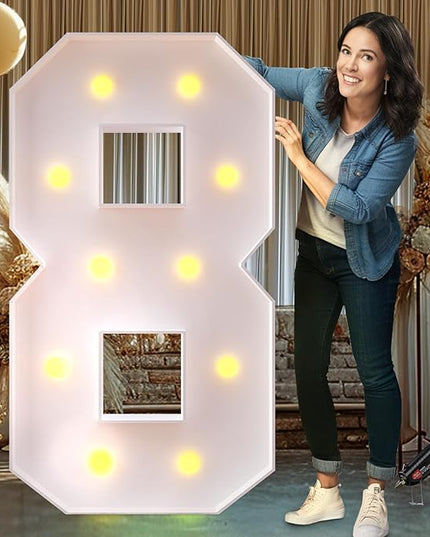 Rielmox Marquee Light Up Number 8, 4FT Large Birthday Decorations Party Decor White Anniversary Decoration w/Warm Lights for Boys Girls Kids Teens Adults - LeafyLoom