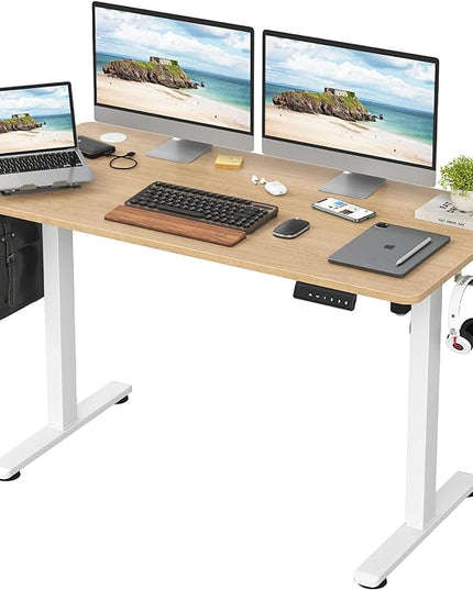 STARY Electric Memory Preset 48 x 24 Inches Adjustable Height Computer Workstation Sit Stand Home Office Desk with Splice Board, 4824, Castin Oak Desktop/White Frame - LeafyLoom