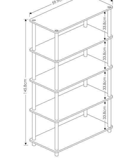 Furinno Turn-N-Tube 5-Tier Multipurpose Shelf / Display Rack / Storage Shelf / Bookshelf, Round Tubes, Walnut/Brown - LeafyLoom