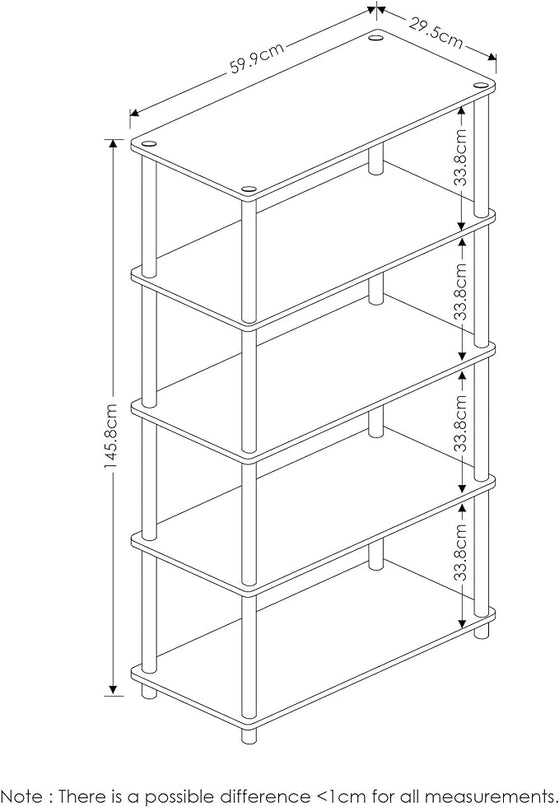 Furinno Turn-N-Tube 5-Tier Multipurpose Shelf / Display Rack / Storage Shelf / Bookshelf, Round Tubes, French Oak Grey/Black - LeafyLoom