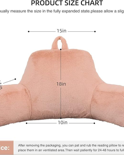Aimuan Reading Pillow Bed Rest Pillow with Arms Rabbit Fur Back Pillow for Sitting up in Bed Adults Teens Incline Rest Sleeping Snoring with Pregnancy Lumbar Waist Support (Standard, Blush) - LeafyLoom