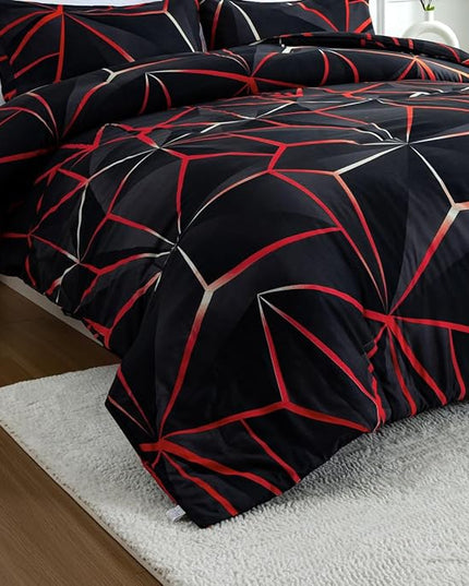 NTBED 3D Geometric Comforter Set for Boys Girls Kids, Irregular Diamond Pattern Lightweight Microfiber Bedding Sets All Season (Red, Twin) - LeafyLoom