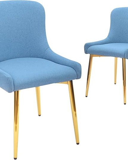 CangLong Mid Century Modern Leisure Upholstered Metal Legs for Kitchen Living Room Dining Chair,Set of 2, Blue - LeafyLoom