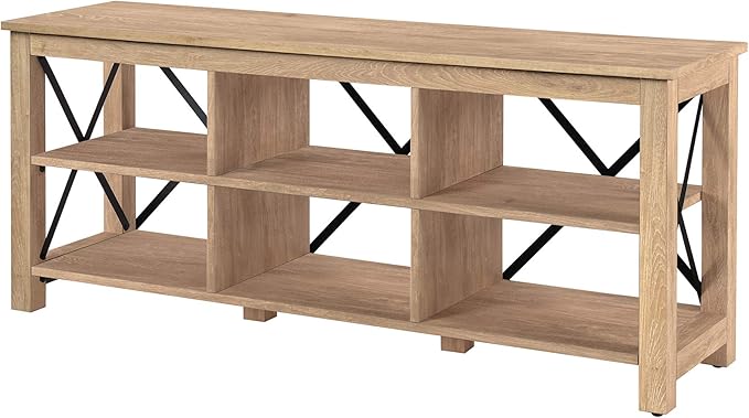 Henn&Hart Rectangular TV Stand for TV's up to 65" in White Oak, Electric Fireplace TV Stands for the Living Room - LeafyLoom