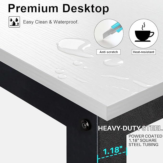 Aquzee Computer Desk with Hutch and Bookshelf, 47 inch Wide White Home Office Desk with 3 Tier Storage Shelves, for Study Writing Work, Easy Assemble - LeafyLoom