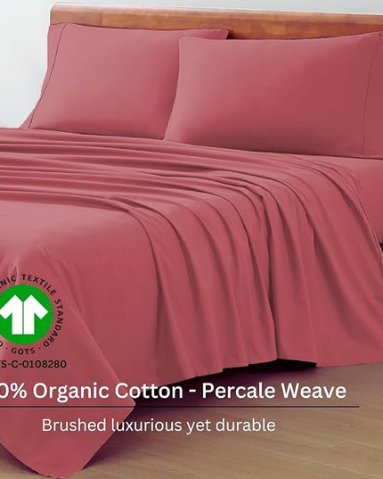 LANE LINEN 100% Organic Cotton Twin Bed Sheet Set, 3 Pc Twin Size Sheets Set, Soft & Breathable Twin Sheet Set Boys, Hotel Style Bedding Sheets & Pillowcases, 15" Deep Twin Fitted Sheet - Mineral Red - LeafyLoom