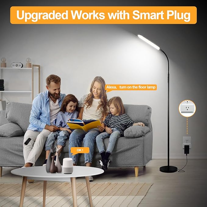 [2024 New] Floor Lamp, 18W 1800LM Super Bright LED Light Lamp with Remote & Works with Smart Plug, Dimmable Timing Eye Caring Reading Light Modern Standing Floor Lamp for Living Room Bedroom Office - LeafyLoom