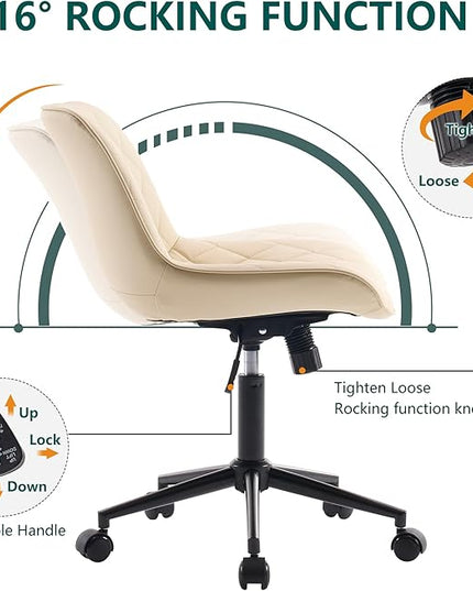 YOUNUOKE Comfortable Desk Chair, Home Office Chairs with Wheels, Armless Samll Comfy Vanity Chairs, PU Leather Computer Task Work Desk Chairs, Beige - LeafyLoom