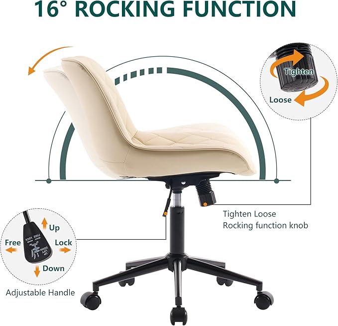 YOUNUOKE Comfortable Desk Chair, Home Office Chairs with Wheels, Armless Samll Comfy Vanity Chairs, PU Leather Computer Task Work Desk Chairs, Beige - LeafyLoom