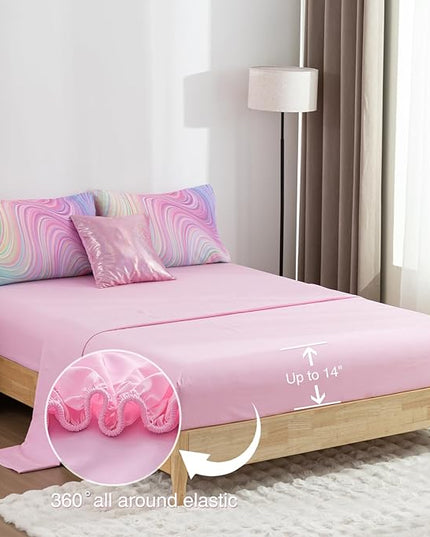 Btargot Super Soft 6 Pieces Gradient Wavy Line Comforter Set, Colorful Glitter Rainbow Star Pattern Bedding Set for Boys Girls Teens, Twin Pink Green - LeafyLoom