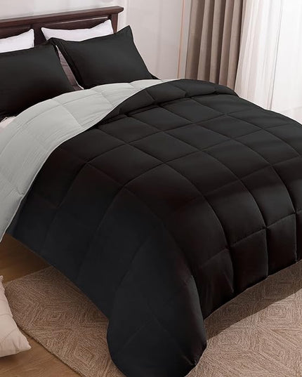 Basic Beyond Twin Comforter Set for Girls and Boys - Fluffy Twin Bed Comforter Set for All Seasons - Reversible Black and Grey Twin Comforter Set - 2 Pieces (1 Comforter + 1 Pillow Sham) - LeafyLoom