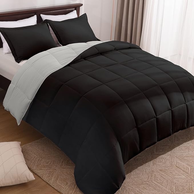 Basic Beyond Twin Comforter Set for Girls and Boys - Fluffy Twin Bed Comforter Set for All Seasons - Reversible Black and Grey Twin Comforter Set - 2 Pieces (1 Comforter + 1 Pillow Sham) - LeafyLoom