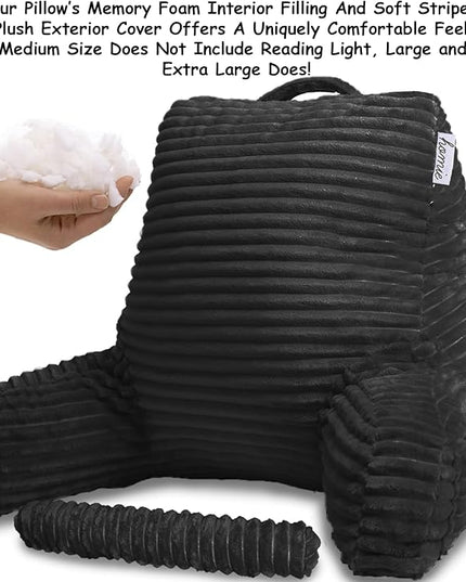 Homie Reading Pillow with Reading Light and Wrist Support, Has Arm Rests, and Back Support for Bed Rest, Lounging, Reading, Working on Laptop, Watching TV (Black) - LeafyLoom