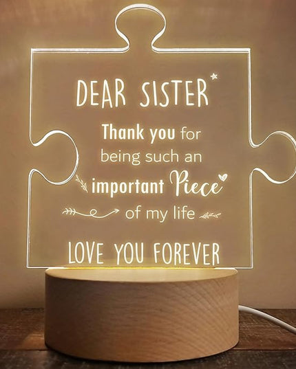 Sister Gifts | Gifts for Sister from Sister | Sister Birthday Gift Ideas | Sister Birthday Gift Ideas | Mothers Day Gifts for Sister | Wooden Puzzle Acrylic Night Light for Home Decor. - LeafyLoom