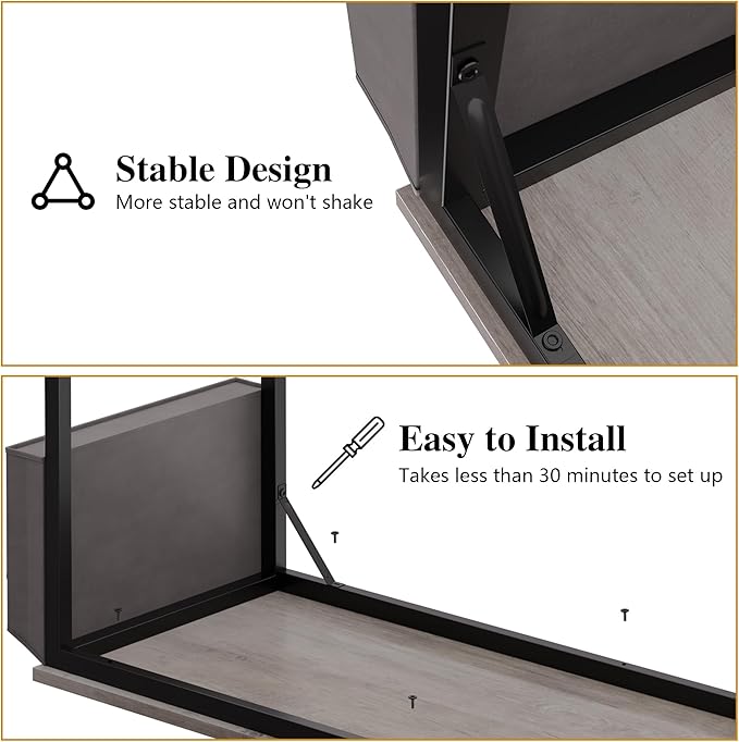 Shintenchi 55 inch Computer Desk with Storage Bag, Study Workstation Modern Simple Design for Home Office, Student Writing Desk, Office Working Desk, Gray - LeafyLoom