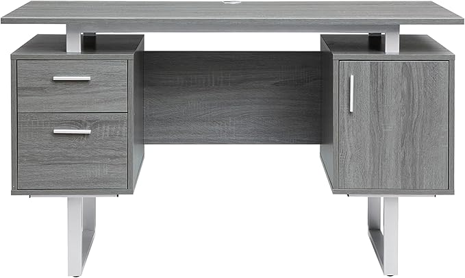 Techni Mobili Modern Office Desk with Storage, Gray - LeafyLoom