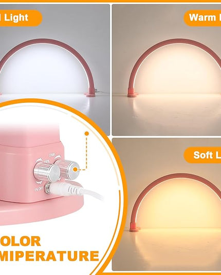 Super Bright Half Moon Light for Nail Desk, Upgrade Nail Lamp for Desk with Stepless Dimming, Half Moon Desk Lamp 3 Color Temperature (Pink) - LeafyLoom