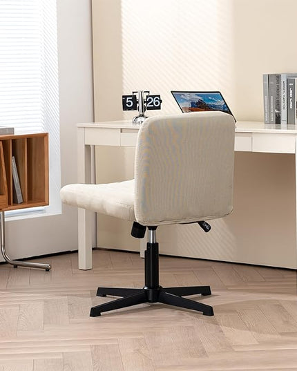Panana Office Chair Fabric Padded Seat Armless Desk Chair Swivel Computer Task Chair Mid-Back No Wheels Accent Chair (Beige) - LeafyLoom