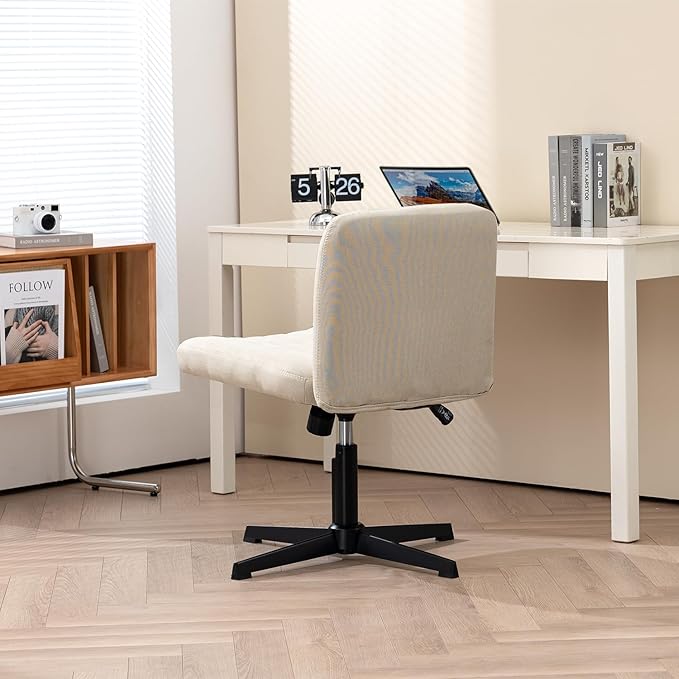 Panana Office Chair Fabric Padded Seat Armless Desk Chair Swivel Computer Task Chair Mid-Back No Wheels Accent Chair (Beige) - LeafyLoom