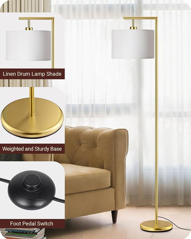 EDISHINE Gold Arched Floor Lamp, Corner Standing Lamp with Adjustable Linen Shade, Modern Arc Reading Light for Bedroom, Living Room, Office, 63" (Gold) - LeafyLoom