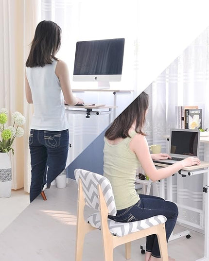 soges Mobile Standing DeskAdjustable Height, Roling Sit-Stand Desk, Small Standing Computer Desk Workstation on Wheels, Sit Stand Up Desk for Home Office, Oak - LeafyLoom