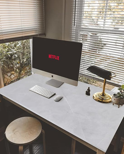 Kaboon Universal Tabletop 55"x27.5", Solid One-Piece Melamine Table Top, Double Desk L-Desk DIY, Home and Office Countertop, White Rock - LeafyLoom