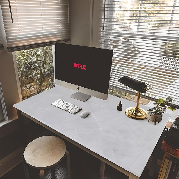 Kaboon Universal Tabletop 55"x27.5", Solid One-Piece Melamine Table Top, Double Desk L-Desk DIY, Home and Office Countertop, White Rock - LeafyLoom