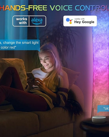 Torchlet Modern Floor Lamp, RGB Color Changing Led Smart Lamp Alexa APP Control with DIY Mode, Music Sync and White Fabric Shade, Standing Lamp for Living/Game Room Bedroom - LeafyLoom