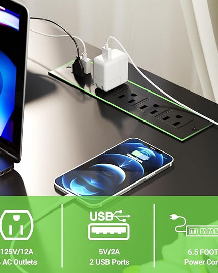Unikito L Shaped Desk, Reversible Corner Computer Desk with Magic Power Outlets and Smart LED Light, Unique Grid Design, 55 Inch Office Desk with Monitor Stand and Storage Shelf, Black - LeafyLoom
