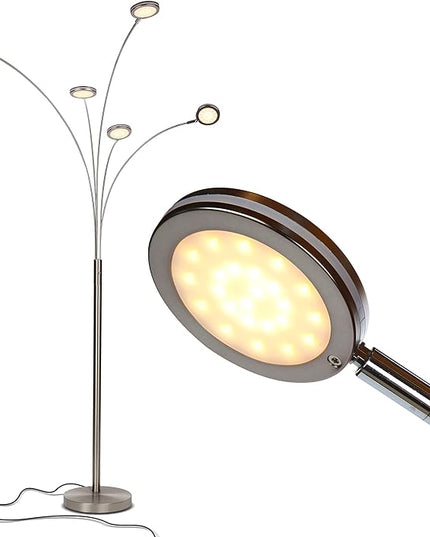 Brightech Orion Arc Floor Lamp for Living Room, Tree Floor Lamp with 5 Adjustable Arms, Multi-Head Standing Lamp with Flexible Rotating LEDs for Bedroom, Dorm - Bright Hanging Lighting - Satin Nickel - LeafyLoom