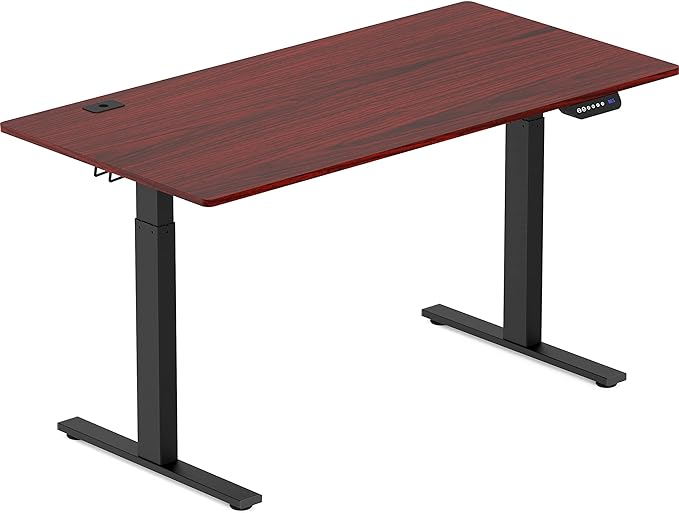 SHW 55-Inch Large Electric Height Adjustable Standing Desk, 55 x 28 Inches, Cherry - LeafyLoom