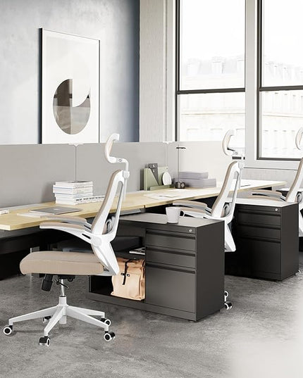 Office Chair 350LBS Capacity,Ergonomic Comfy Home Desk Chair,High Back Gaming Chair with Wheels,Mesh Computer Chair,Lumbar Support, Adjustable Headrest,Flip-up Armrest - LeafyLoom