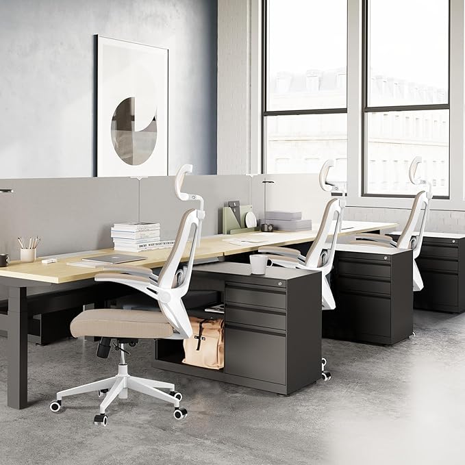 Office Chair 350LBS Capacity,Ergonomic Comfy Home Desk Chair,High Back Gaming Chair with Wheels,Mesh Computer Chair,Lumbar Support, Adjustable Headrest,Flip-up Armrest - LeafyLoom
