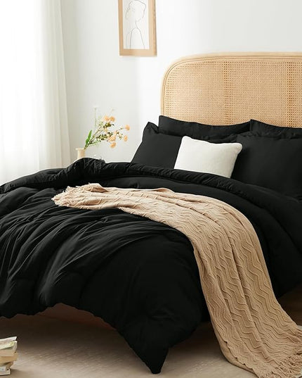 Queen Bed in a Bag 7 Pieces Bedding Comforter Set with Comforter and Sheets Black Queen Bed Set with Sheets,Pillow Shams, Flat Sheet, Fitted Sheet and Pillowcases - LeafyLoom