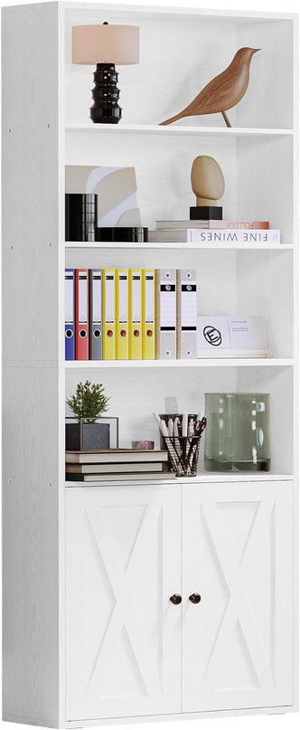 IRONCK Industrial Bookshelves and Bookcases with Doors Floor Standing 6 Shelf Display Storage Shelves 70 in Tall Bookcase for Home Office, Living Room - LeafyLoom
