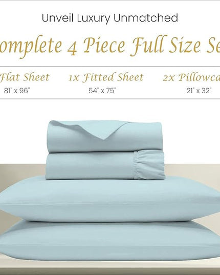 100 Percent Egyptian Cotton Sheets - Full Size 4 Piece Sheet Set 1000 Thread Count Breathable & Cool Sheets - Hotel Luxury Bed Sheets - Fits Upto 18" Deep Pocket, Easy-Fit - Aqua Blue Full Bed Sheets - LeafyLoom