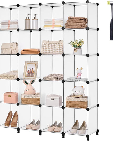 ANWBROAD Cube Storage Organizer 20-Cube Cubby Shelving Book Shelf Living Room Closet Clothes Organizers Kids Toys Craft Yarn Storage with Rubber Hammer for Bedroom Office White ULCS020T - LeafyLoom