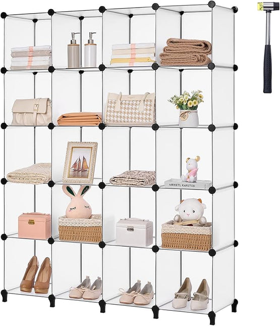 ANWBROAD Cube Storage Organizer 20-Cube Cubby Shelving Book Shelf Living Room Closet Clothes Organizers Kids Toys Craft Yarn Storage with Rubber Hammer for Bedroom Office White ULCS020T - LeafyLoom