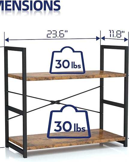 NUMENN 2 Tier Bookshelf, Tall Bookcase Shelf Storage Organizer, Modern Book Shelf for Bedroom, Living Room and Home Office, Vintage - LeafyLoom