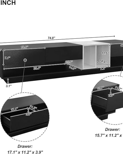 NicBex TV Stand for 80 Inch TV Modern TV Media Console Table with Versatile Compartment,Entertainment Center with Storage for Living Room,74.8 Inch,Black - LeafyLoom