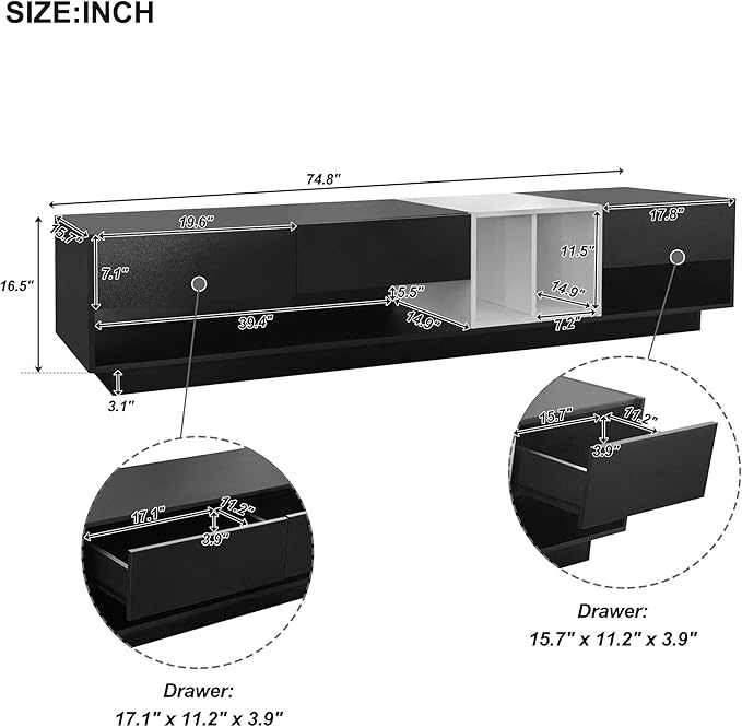 NicBex TV Stand for 80 Inch TV Modern TV Media Console Table with Versatile Compartment,Entertainment Center with Storage for Living Room,74.8 Inch,Black - LeafyLoom