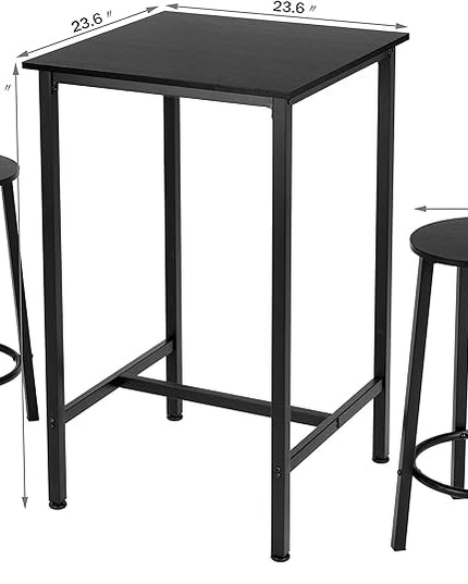 Finnhomy Bar Table Set, 23.6" Pub Table High Top Table, Square Bar Height Table, Bar Table with Stools, Kitchen Table Set for 2, Industrial Breakfast for Kitchen, Living Room, Rustic Black - LeafyLoom