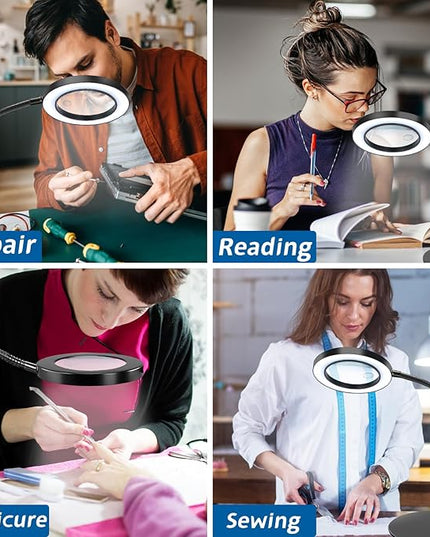 NZQXJXZ 20X10X Magnifying Glass with Light and Stand Lighted Magnifier with 72 LEDs 3 Color Modes and 10 Stepless Dimmable Desk Magnifying Lamp for Hobbies, Reading, Close Work, Jewelry - LeafyLoom