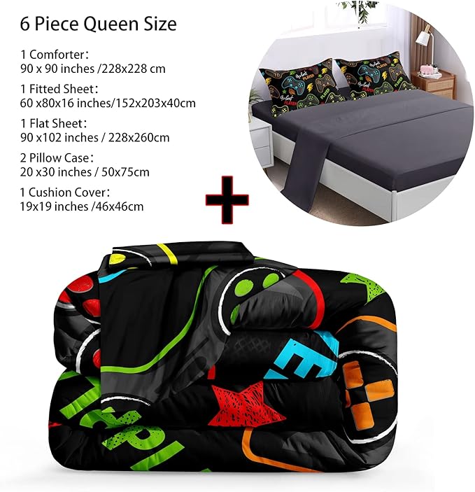 6 Pieces Gamer Comforter Set for Boys Gaming Bedding Set Queen Size,Video Game Controller Comforter for Boys Kids Adult 3D Gamepad Microfiber Bedding Sets 6 Pieces Bed in A Bag Sets3011,Queen - LeafyLoom