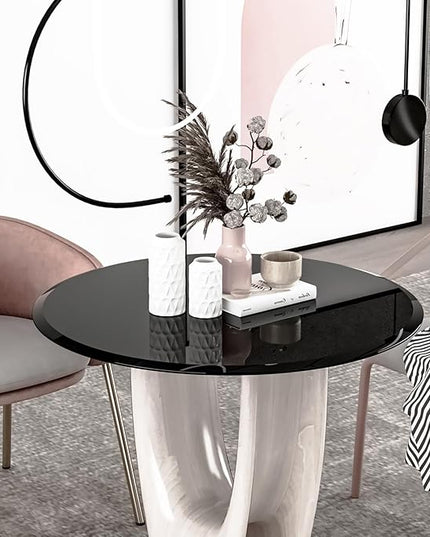 Round Tempered Glass Table Top, 32 Inch, Black - LeafyLoom